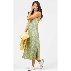 Outerknown Womens Floral Midi Dress Grey Lime Yellow Recycled Polyester Size S
